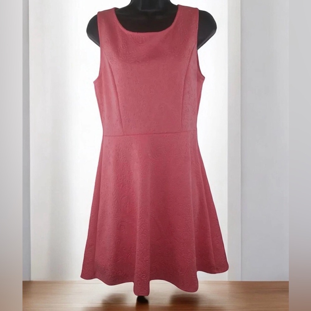 Ginger G Rose-Pink Textured Sleeveless Skater Dress L